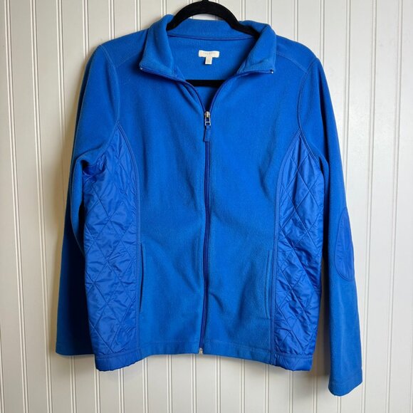 Talbot's Blue Fleece Zip Front Jacket  Quilted Sides O48 - Picture 1 of 6